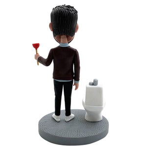 Custom Funny Bobblehead Unclogging The Toilet