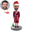 Custom Bobblehead Father in Bathrobe with Santa Hat