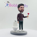 Custom Funny Bobblehead Unclogging The Toilet