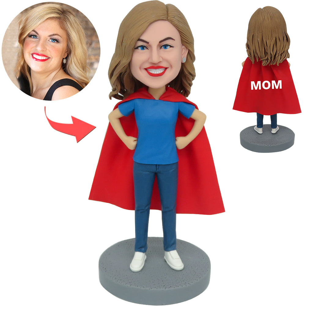 Mother's Day Gifts Custom Superhero Super Mom Female Bobbleheads In Red  Cape Hero - Ubobblehead